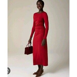 J.Crew Long Sleeve Dress In Jersey Crepe Maxi Berry Sangria Red CF784 Size S NWT